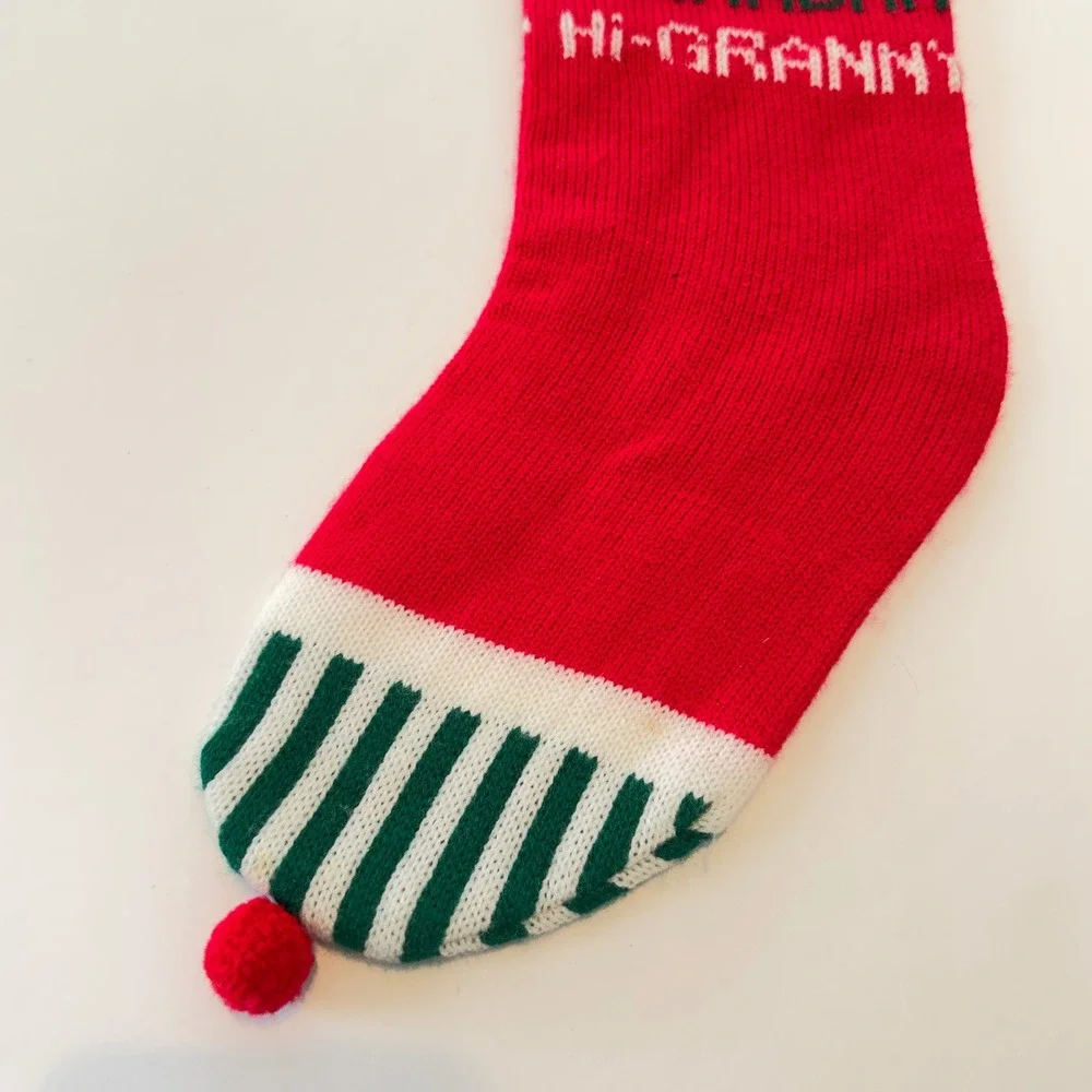 Vintage 1983 Kurt S Adler Grandma Hi-Granny Knit Christmas Stocking‎ Red Green